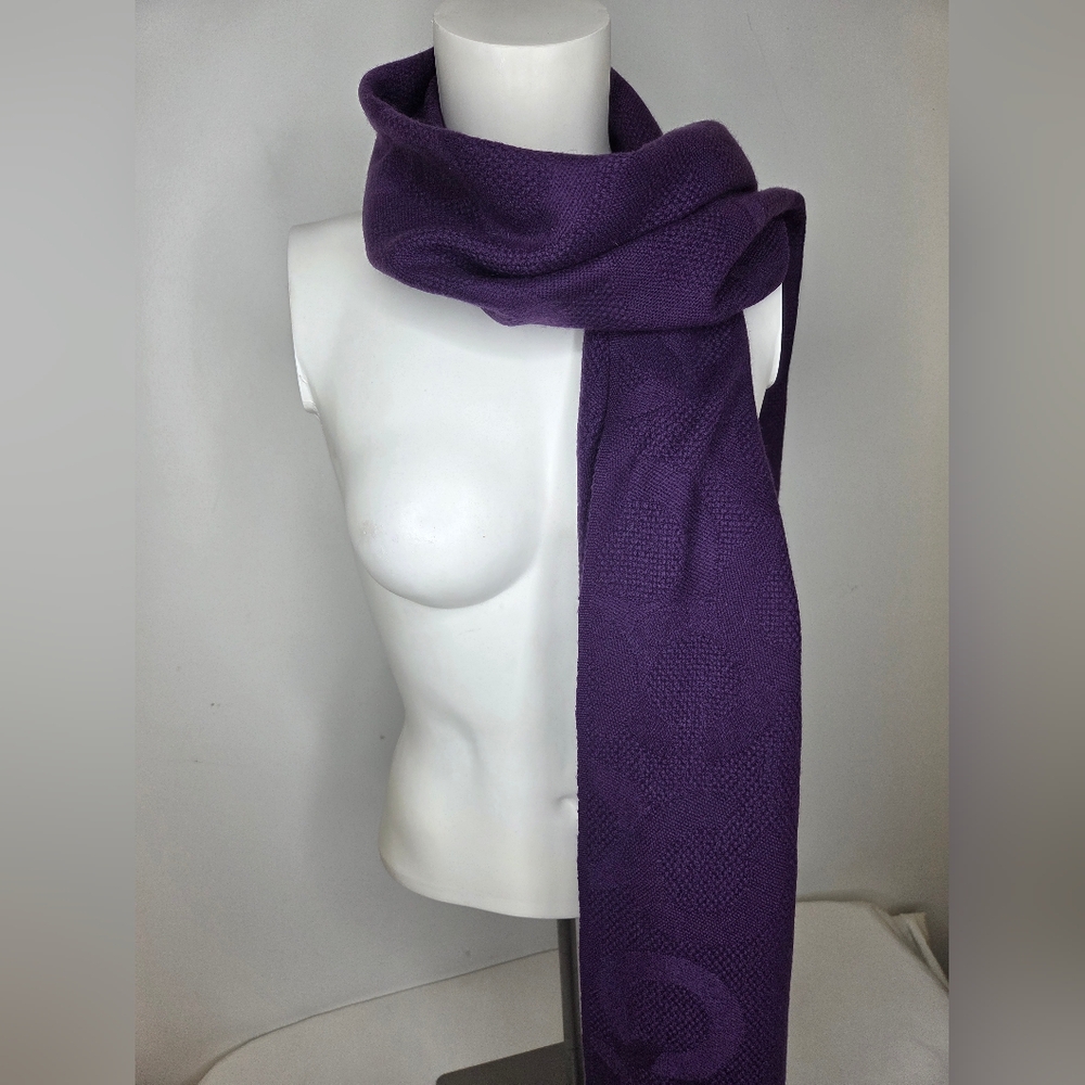 🔥HostPick🔥🔥CoachPurple 100%  Cashmere Fringe Scarf- Signature CC Pattern